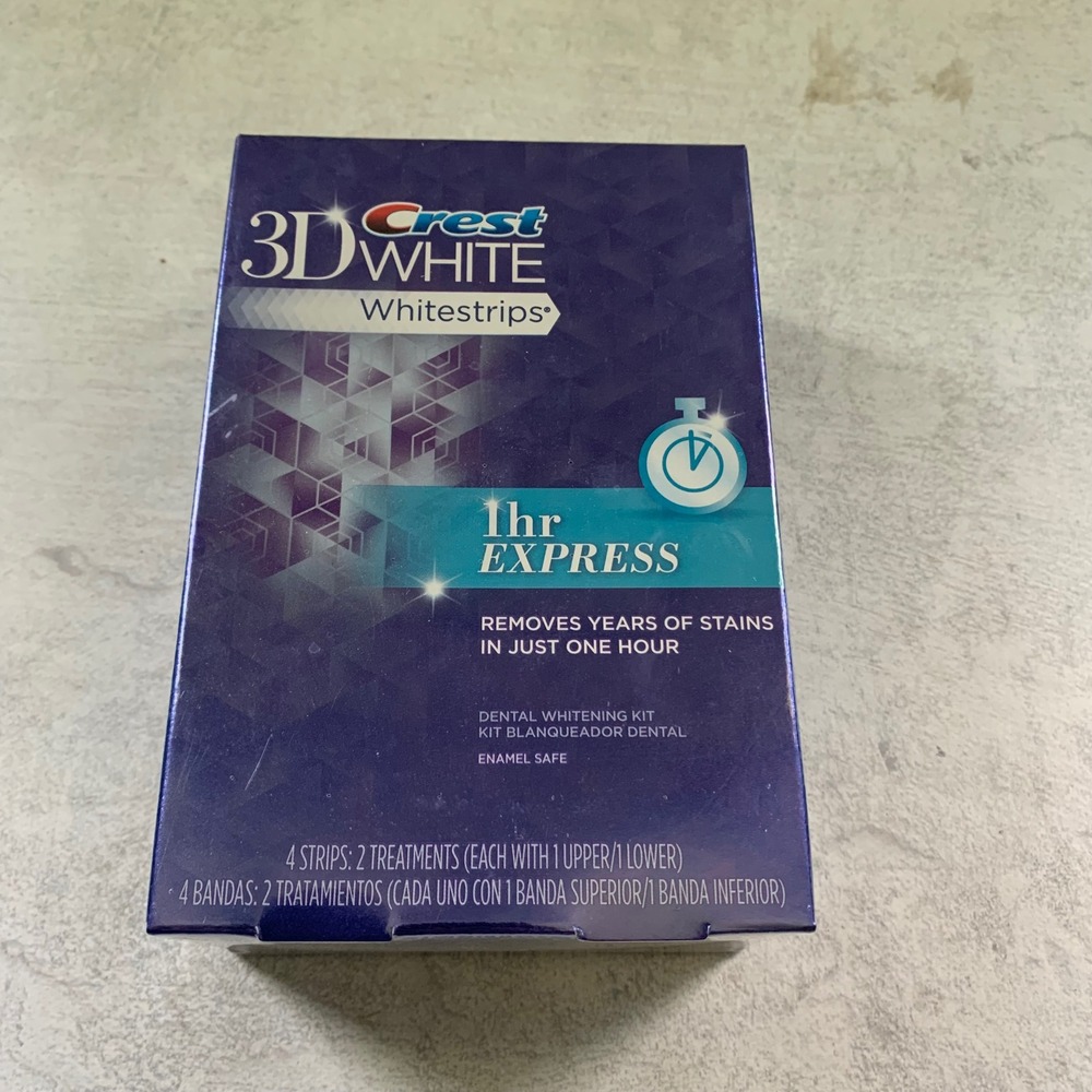 Crest 4 Strips 3D White Whitestrips 1hr Express Blue 2 Treatments Sealed 2018
